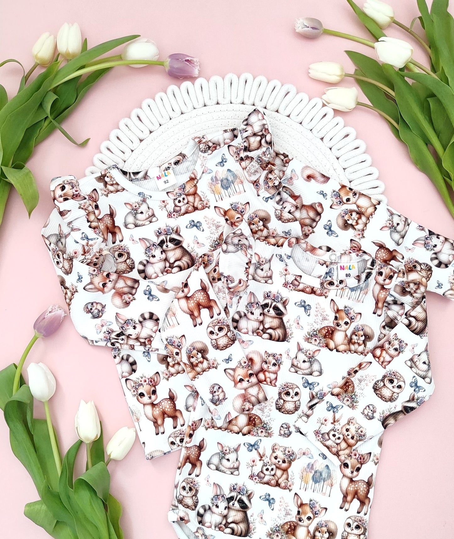 Woodland animals long sleeve bodysuit