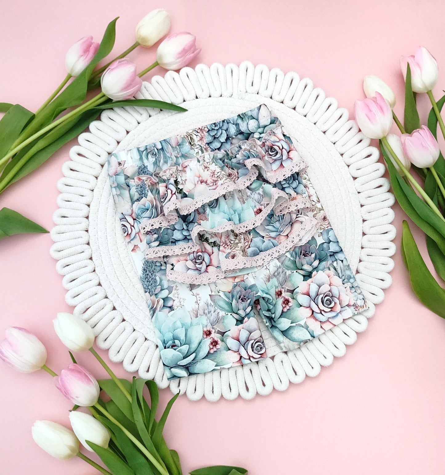 Succulents cycling shorts with frills