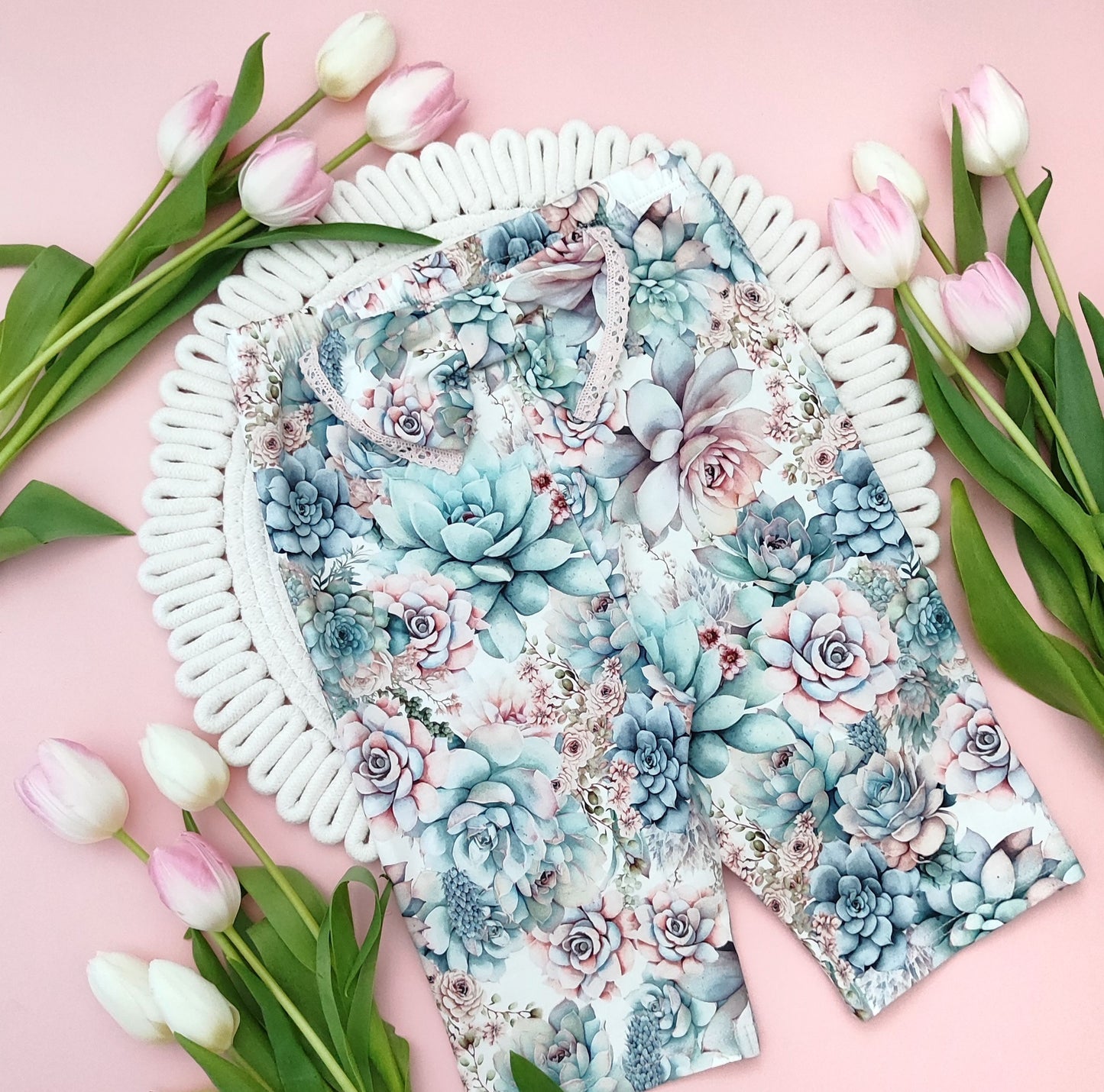 Succulents cycling shorts with a bow