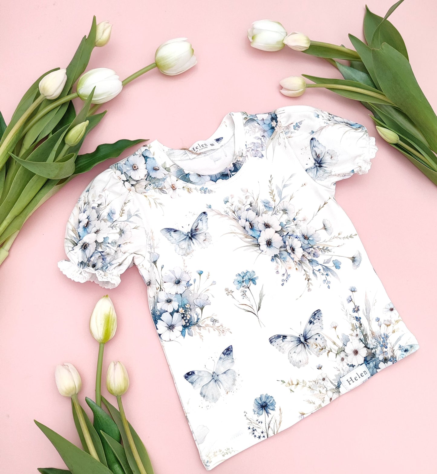 Blue butterflies short sleeve top