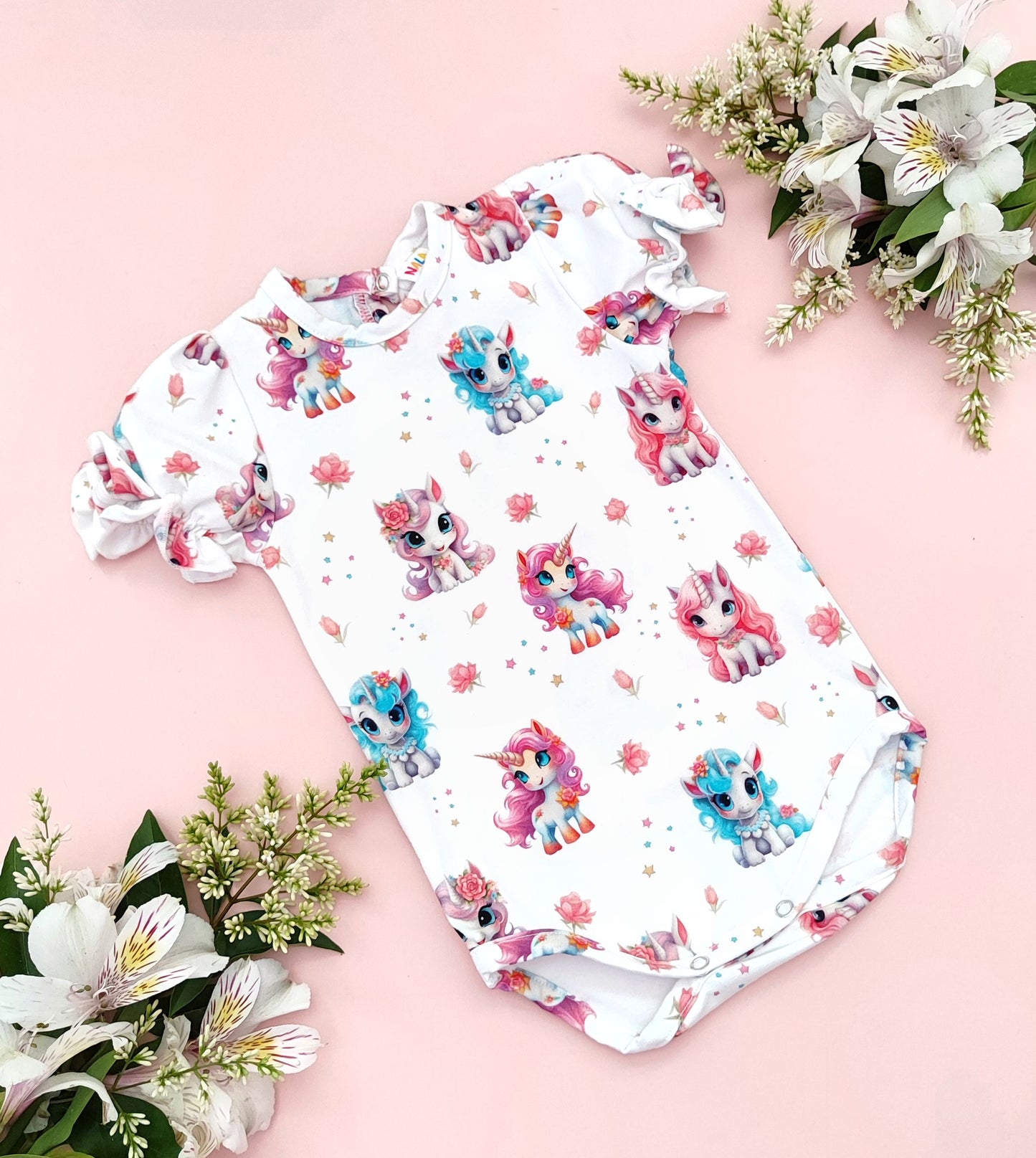 Unicorns puff sleeve bodysuit