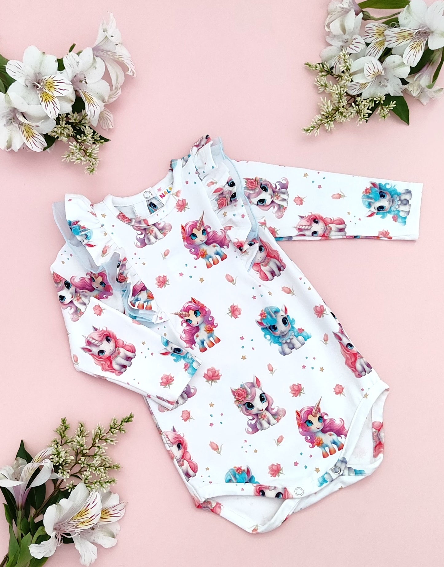 Unicorns frilled long sleeve bodysuit