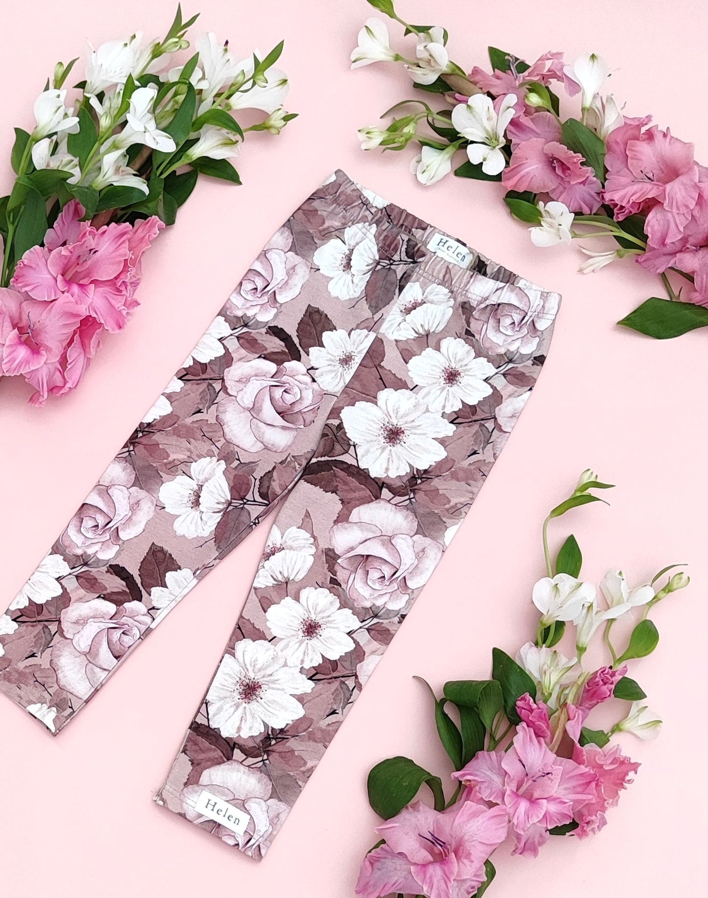 Rosybrown flower leggings