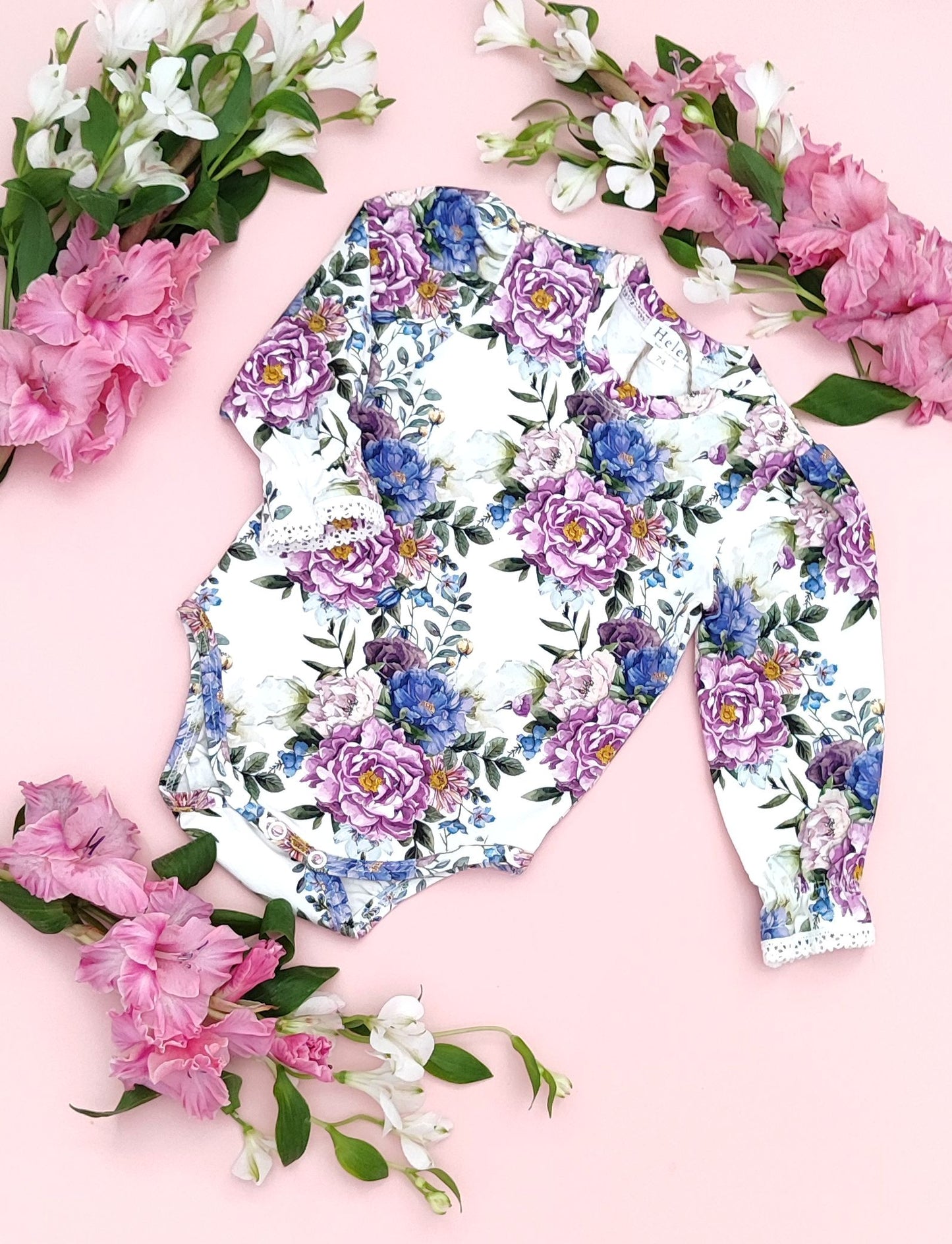 Purple garden long sleeve bodysuit