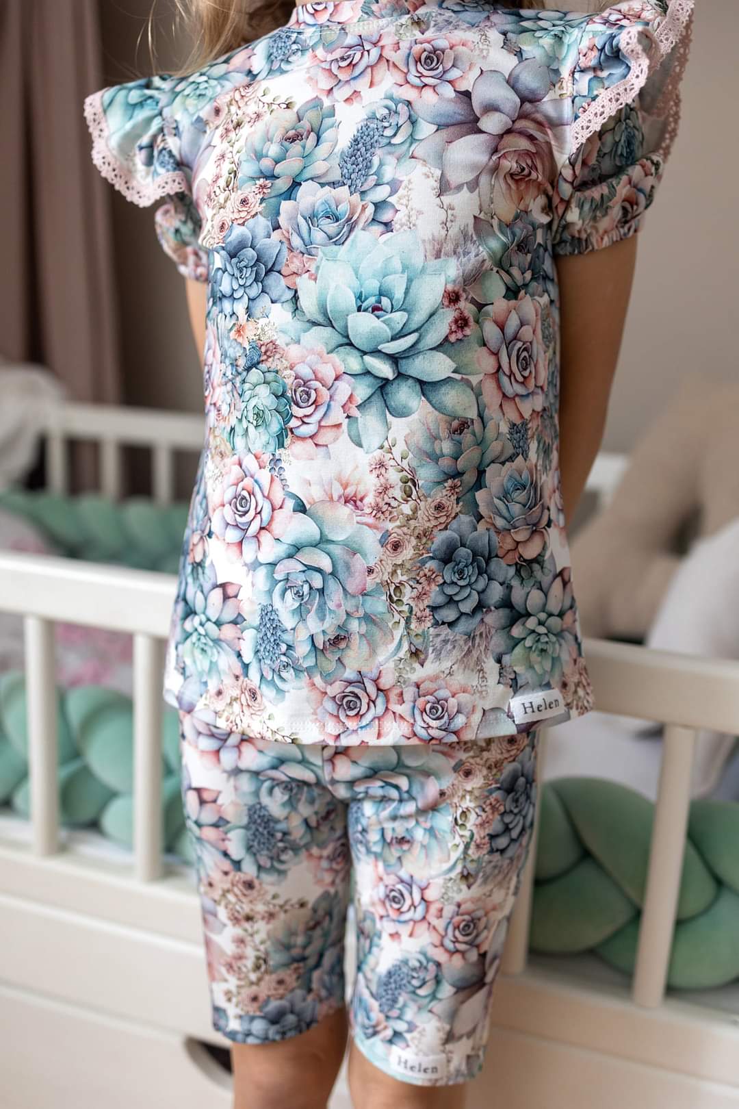 Succulents cycling shorts with a bow
