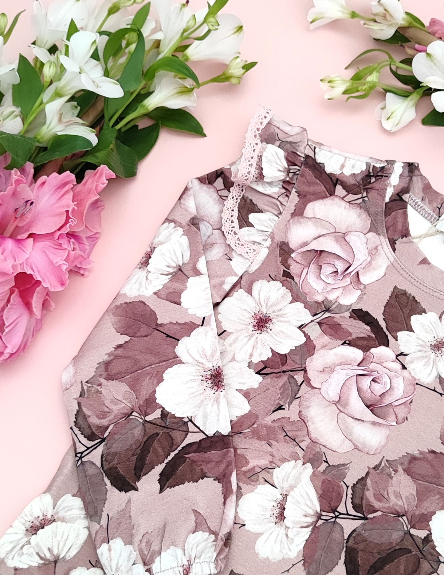 Rosybrown flowers bodysuit
