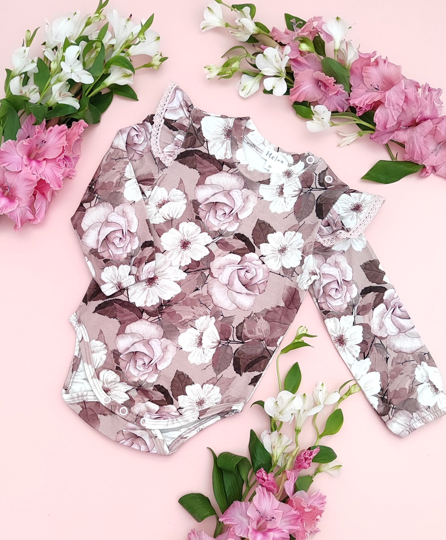 Rosybrown flowers bodysuit